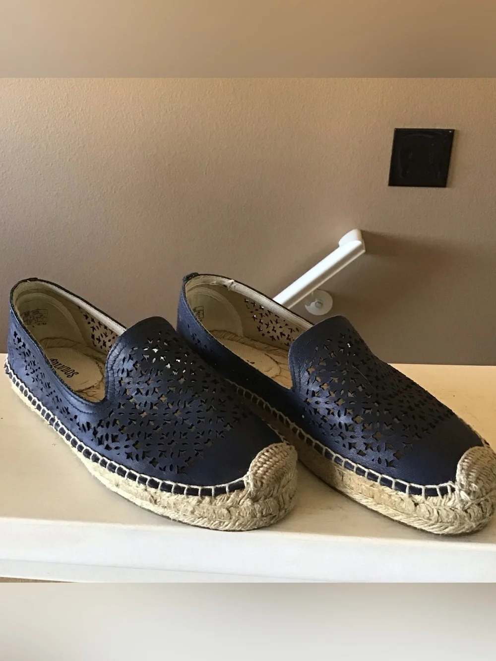 Blue Leather Perforated Slip On Soludos Espadrilles (Size 6)
